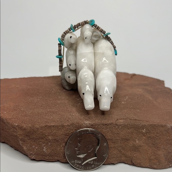 White Stone Bear family Figurine with Turquoise Accents - Picture 2 of 4